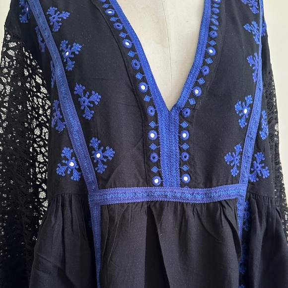 Free People BOOGIE ALL NIGHT Balloon LACE Blouse Post Sleeve sz MEDIUM - Picture 3 of 9